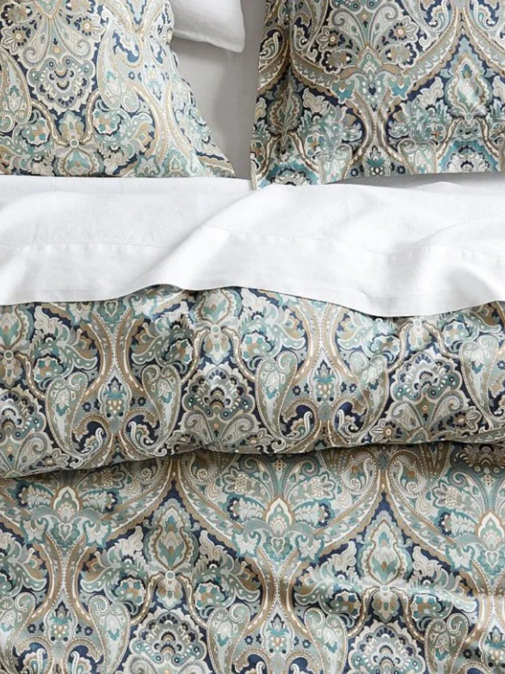 Pottery Barn MacKenna Blue Paisley Queen Duvet Cover + 2 Euro Shams Cotton EUC